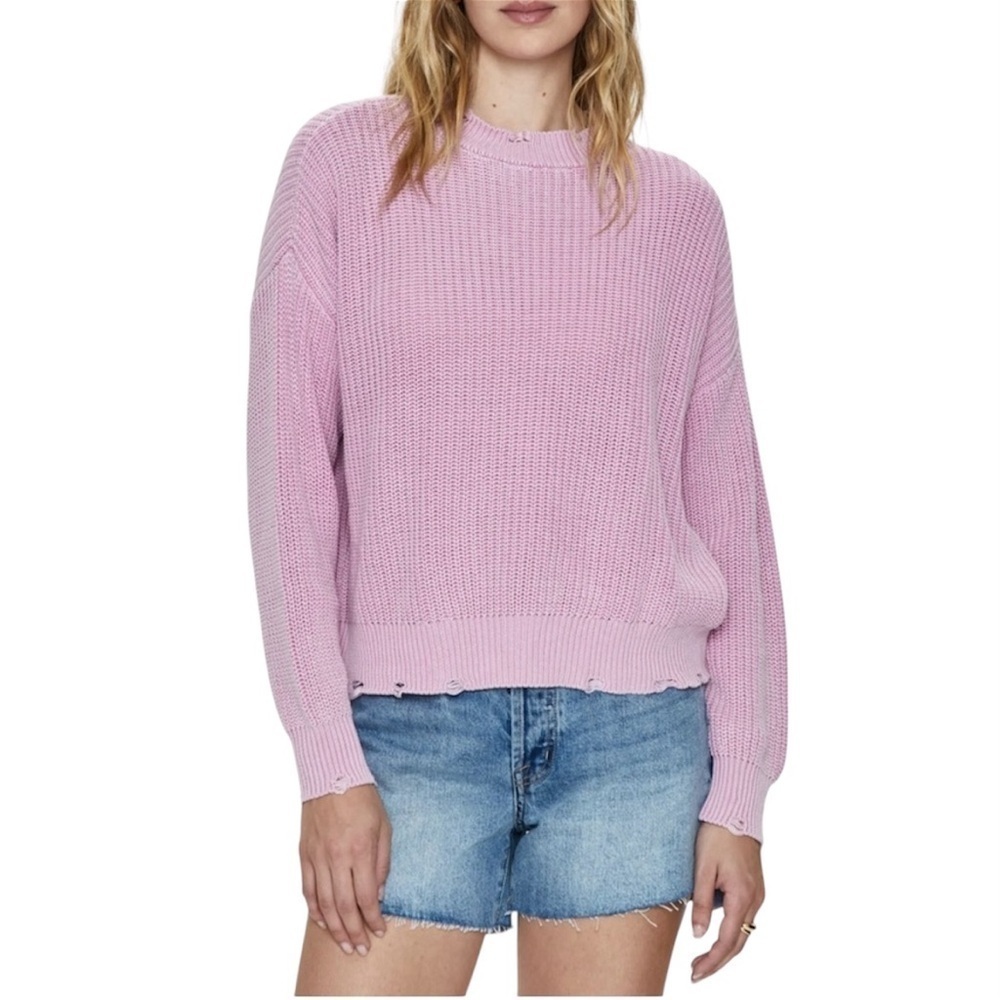 Pistola Eva Distressed Cotton Shaker Stitch Crewneck Sweater Size XL